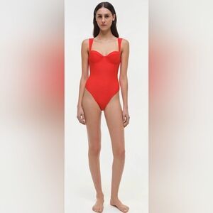 SIMKHAI Kyle Bustier Fiery Red  One Piece Swimsuit  Size Small Jonathan Simkhai